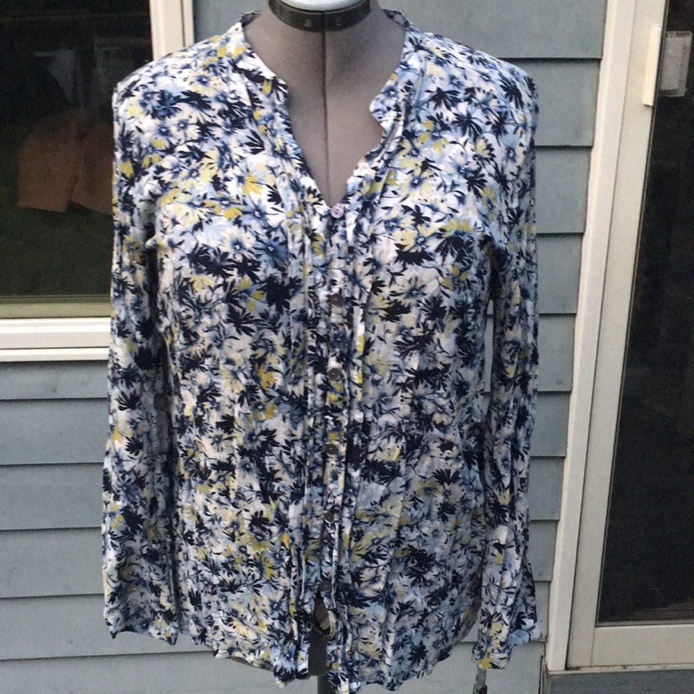 J Jill floral blouse blue/white.  Size lar…